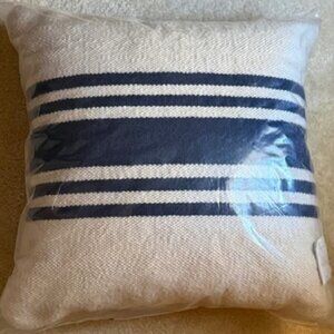 NEW Pottery Barn Modern Farmhouse Striped Outdoor Pillow, Navy Blue, 20" SQ